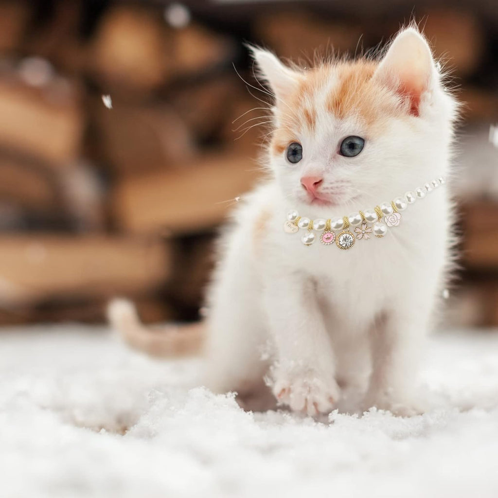 Pet Pearl Collar, 1 Pack Dog Pearls Necklace Collar Adjustable Pearl Dog Necklace with Rhinestone Pendant for Small Dogs Cats Puppy Kitten, S