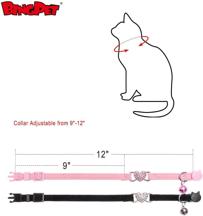 Cat Collar Breakaway with Bell, Pack of 2 Heart Bling Collar Safety with Soft Velvet Adjustable for Kittens
