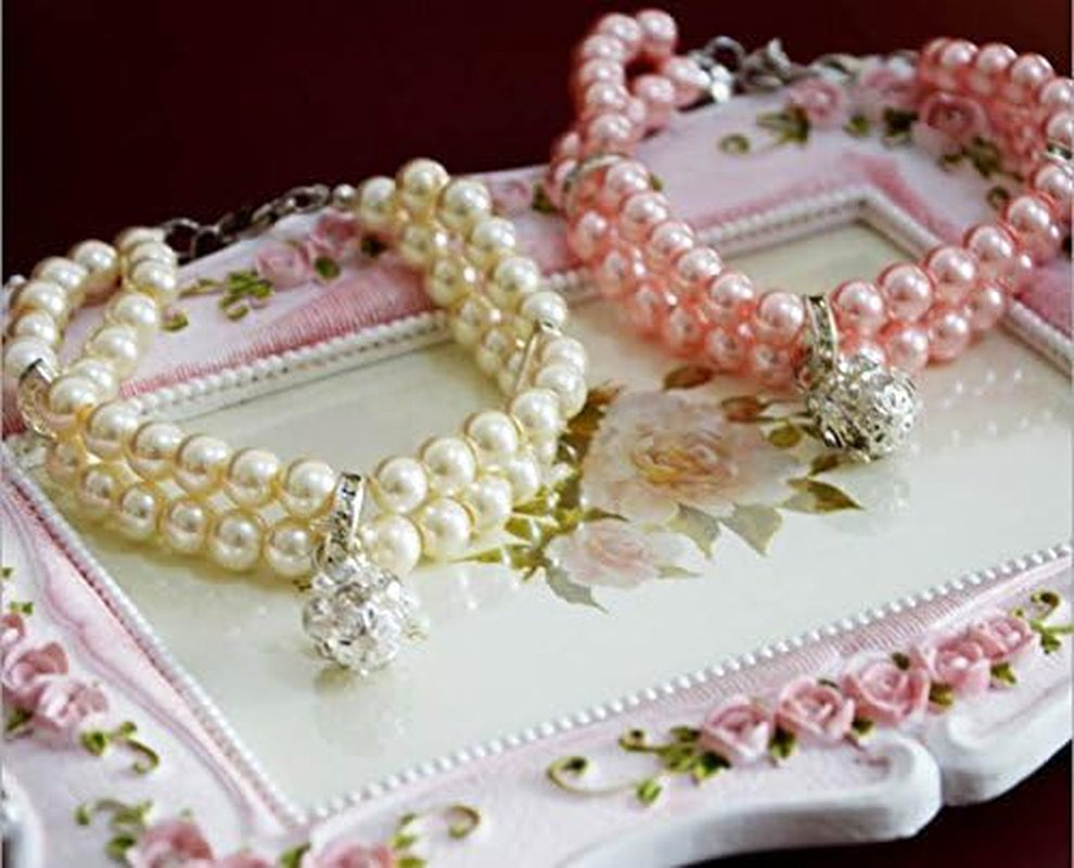 Luxury 2 Row Pearls Rhinestones Pet Cat Dog Necklace Collar Jewelry with Bling Crystal Ball Charm Pendant for Pets Cats Small Dogs Female Puppy Chihuahua Yorkie Costume Outfits
