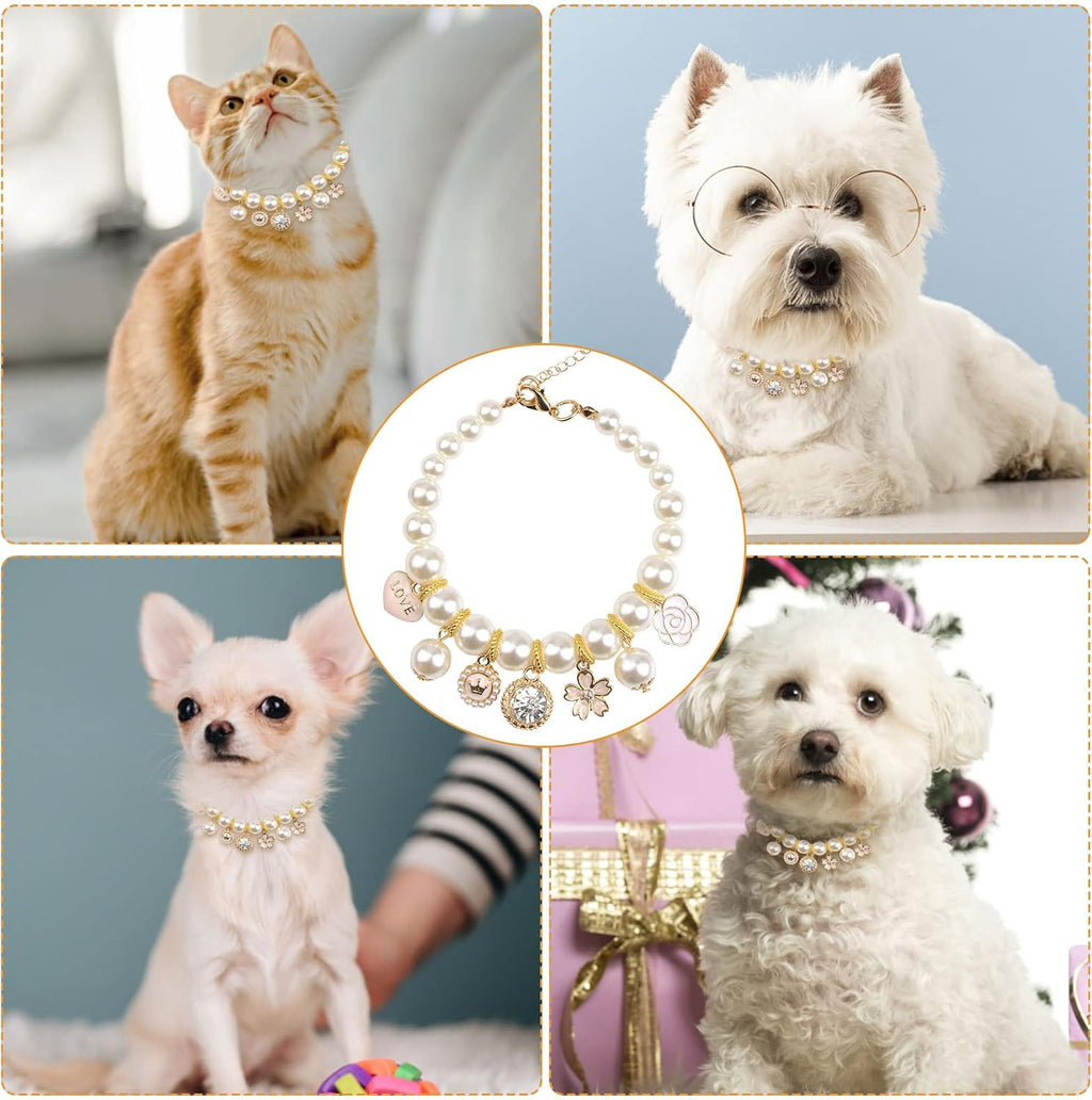 Pet Pearl Collar, 1 Pack Dog Pearls Necklace Collar Adjustable Pearl Dog Necklace with Rhinestone Pendant for Small Dogs Cats Puppy Kitten, S