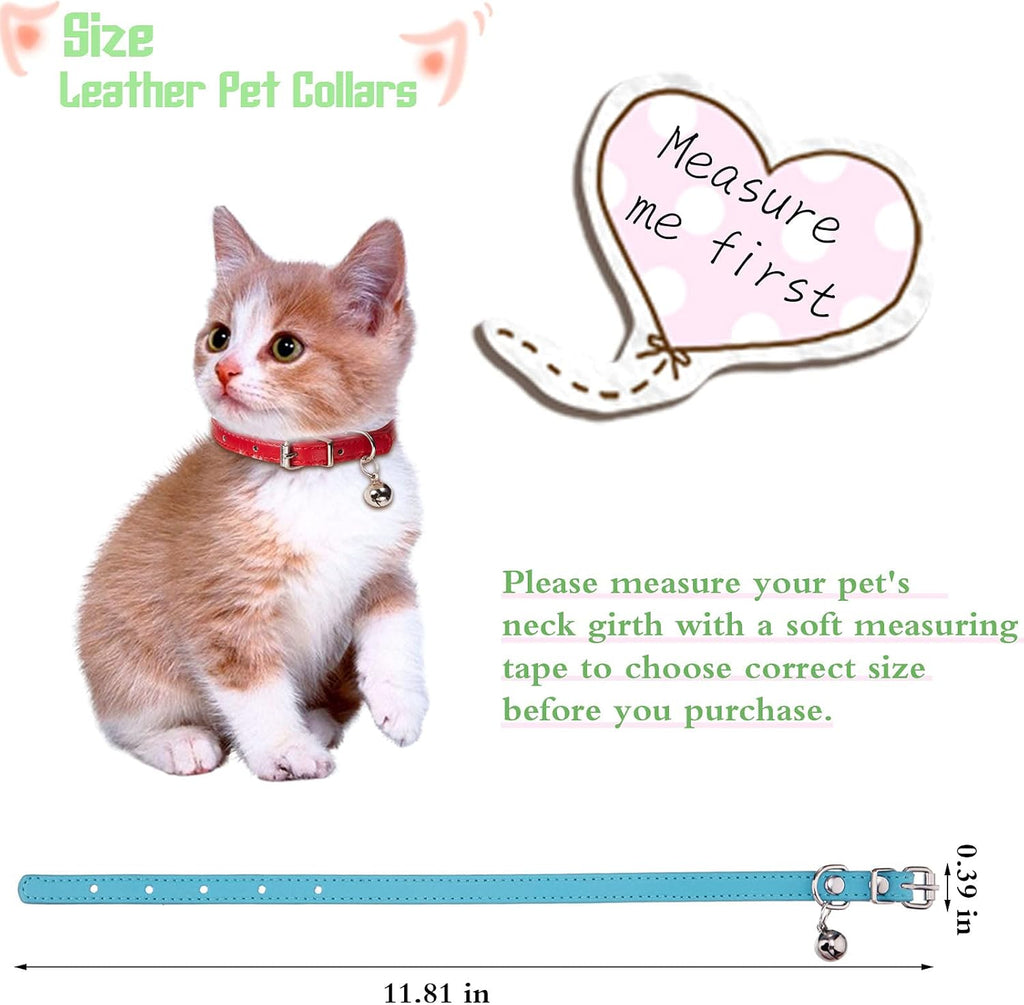 6 Pieces Leather Cat Collar with Bell Cute Pet Leather Kitten Collar for Boy Girl Cats with Safety Elastic Strap for Small Kitten Puppy(Classic Color)