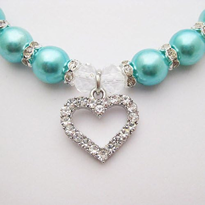 Designer Fancy Engraved Crystal Heart Pet Cat Dog Necklace Jewelry with Bling Pearls Rhinestones Charm Pendant for Pets Cats Small Dogs Female Puppy Chihuahua Yorkie Costume Outfits