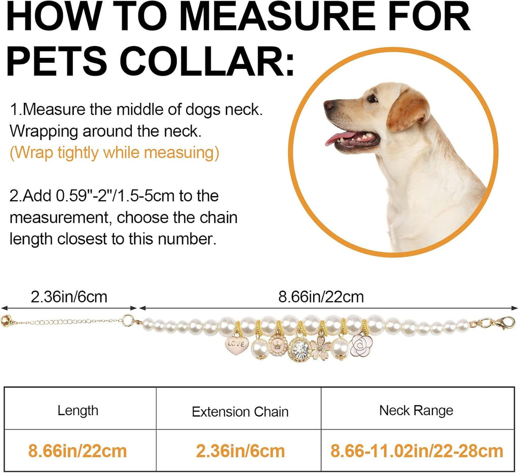 Pet Pearl Collar, 1 Pack Dog Pearls Necklace Collar Adjustable Pearl Dog Necklace with Rhinestone Pendant for Small Dogs Cats Puppy Kitten, S