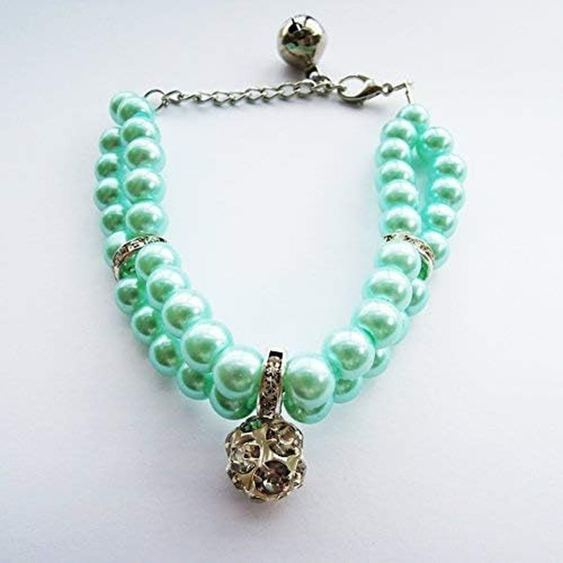 Luxury 2 Row Pearls Rhinestones Pet Cat Dog Necklace Collar Jewelry with Bling Crystal Ball Charm Pendant for Pets Cats Small Dogs Female Puppy Chihuahua Yorkie Costume Outfits