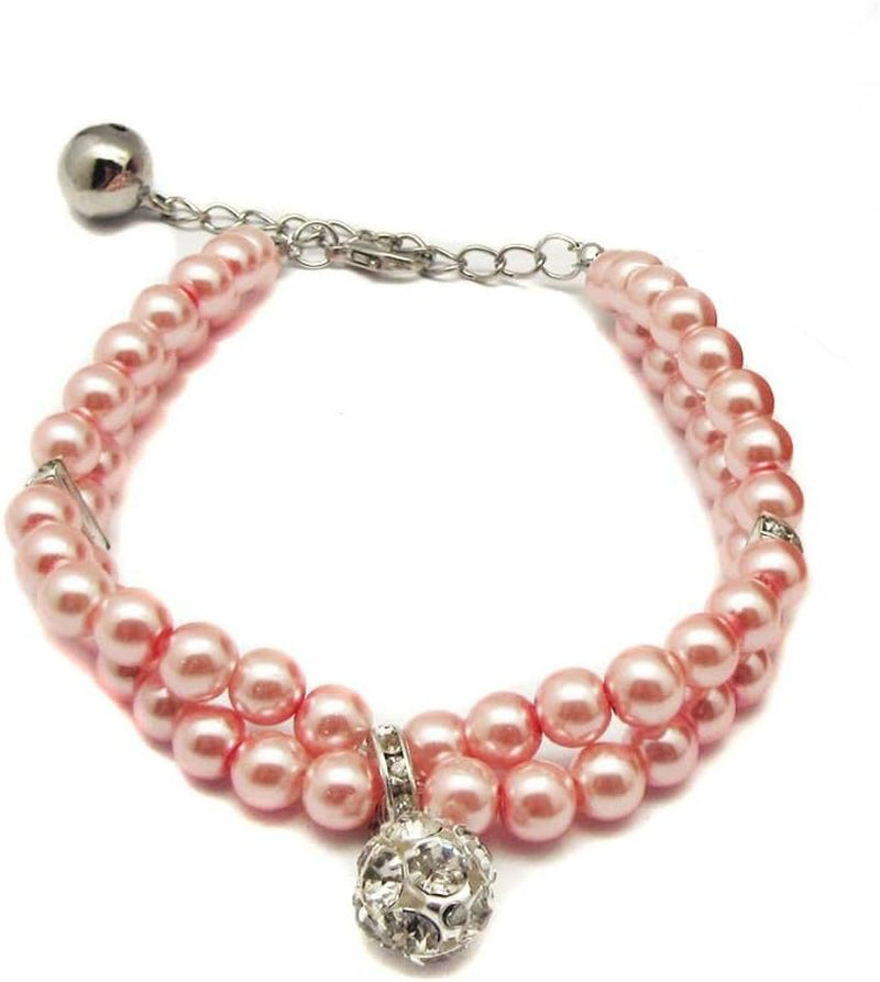 Luxury 2 Row Pearls Rhinestones Pet Cat Dog Necklace Collar Jewelry with Bling Crystal Ball Charm Pendant for Pets Cats Small Dogs Female Puppy Chihuahua Yorkie Costume Outfits