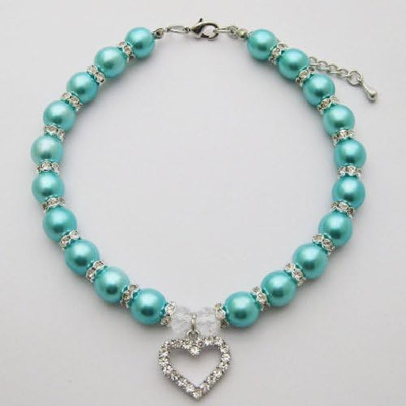 Designer Fancy Engraved Crystal Heart Pet Cat Dog Necklace Jewelry with Bling Pearls Rhinestones Charm Pendant for Pets Cats Small Dogs Female Puppy Chihuahua Yorkie Costume Outfits