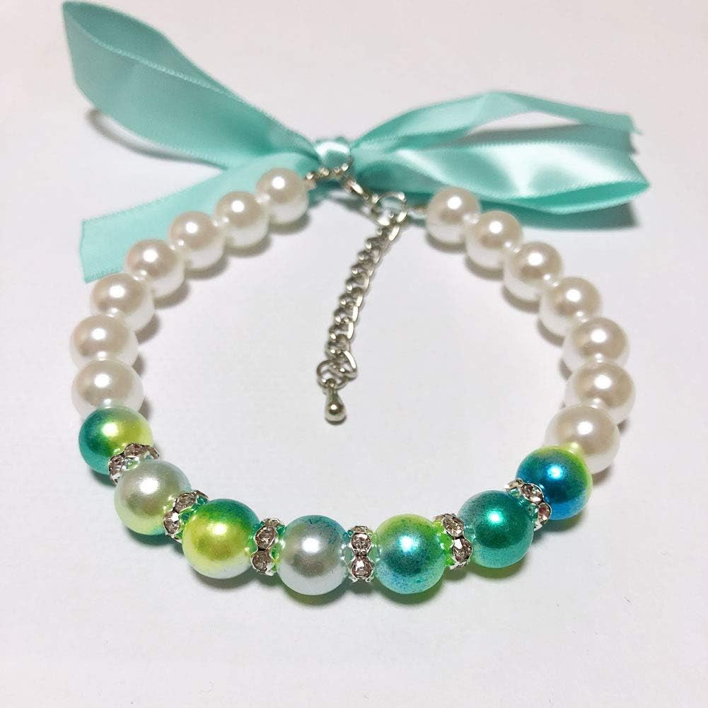Ombre Pearls Dog Necklace Jewelry for Small Dogs Puppy - Bling Rhinestones Cat Wedding Collar - Chihuahua Yorkie Girl Clothes Costume Outfits Accessories (Ombre Blue, Size S)
