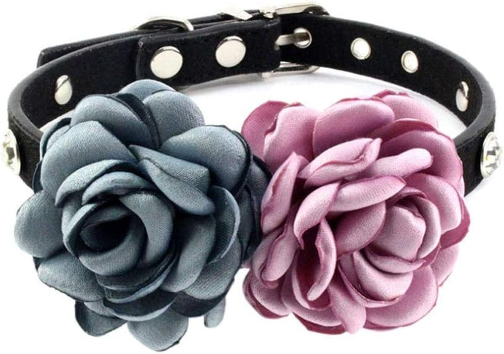Rhinestone Flower Pet Cat Dog Collar - Bling Kitten Collar with Wedding Flower - Chihuahua Yorkie Clothes Accessory - Outfits for Small Dogs Female Puppy (Blue and Purple, Size M)