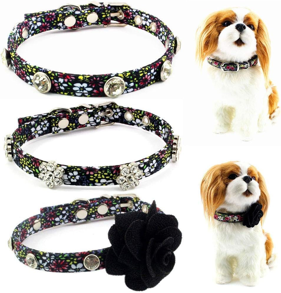Rhinestone Floral Dog Cat Collar - Bling Dog Birthday Jewelry for Small Dogs Girl - Female Chihuahua Yorkie Clothes Costume Accessories, Adjustable Buckle (Pattern B, Size M)