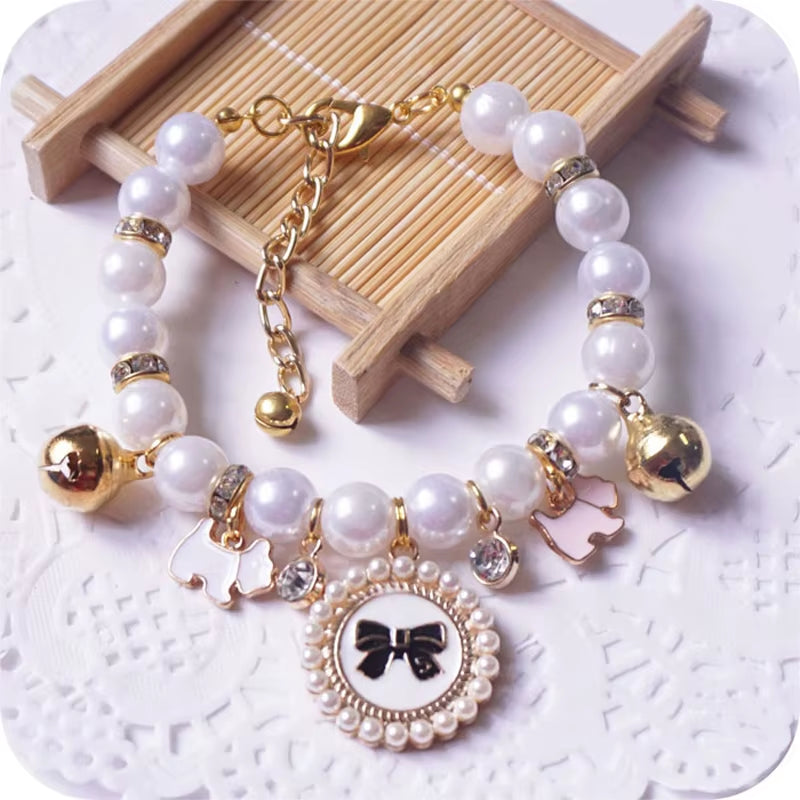 Princess Pearl Pet Necklace Accessories for Puppies Dogs Cats Small Animals Wedding Jewelry Small Puppy Products for Yorkshire