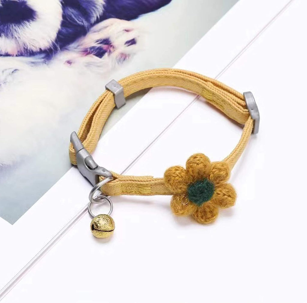 Handmade Cat Collars,Kitten Collar with Six Petals Flowers Collars Charms,Dog Cat Collar with Bells,Adjustable Cat Collars for Girl Cats (Sky Blue)