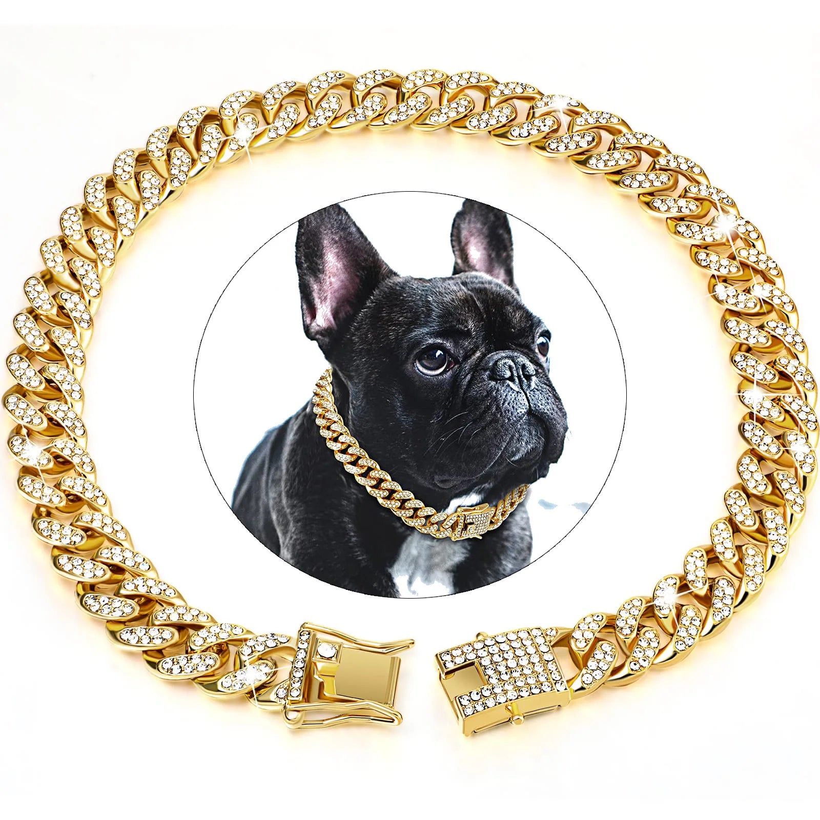 Dog Chain Collar Diamond Cuban Link Necklace Metal Cat Chain Pet Crystal Collar Jewelry Accessories for Dogs Cats