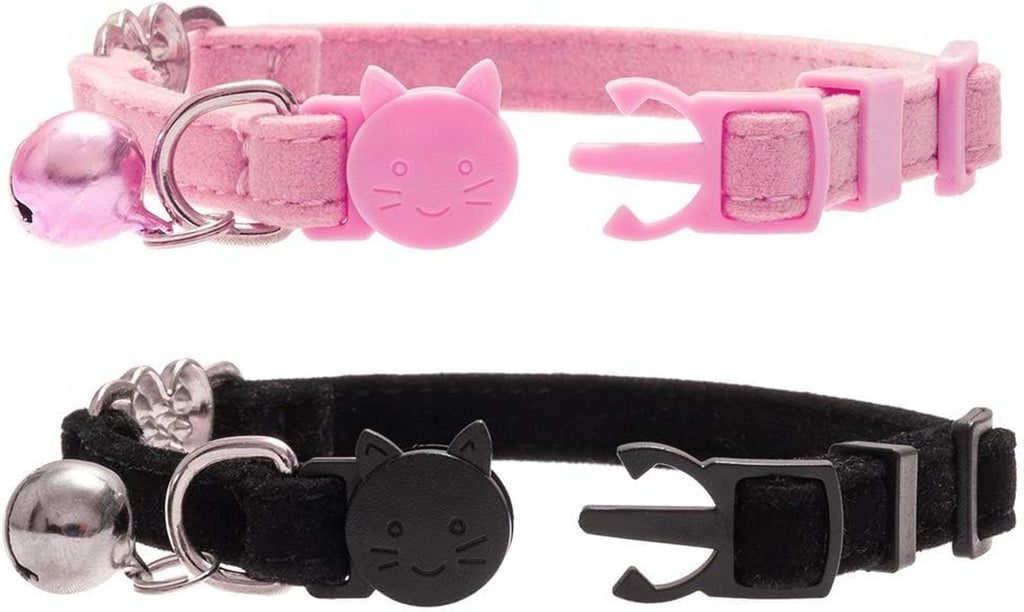 Cat Collar Breakaway with Bell, Pack of 2 Heart Bling Collar Safety with Soft Velvet Adjustable for Kittens
