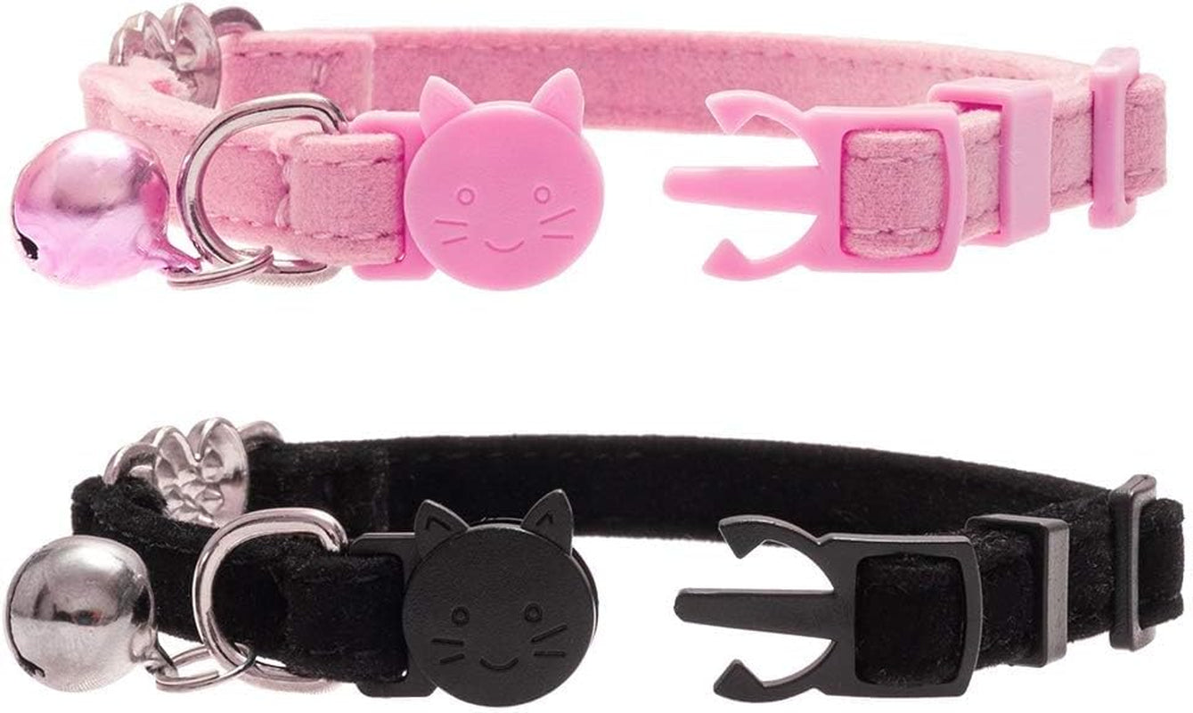 Cat Collar Breakaway with Bell, Pack of 2 Heart Bling Collar Safety with Soft Velvet Adjustable for Kittens