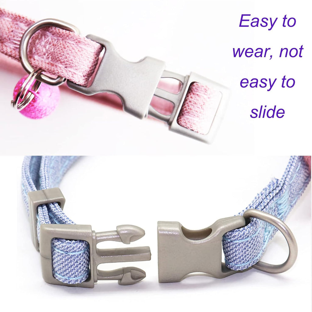 Handmade Cat Collars,Kitten Collar with Six Petals Flowers Collars Charms,Dog Cat Collar with Bells,Adjustable Cat Collars for Girl Cats (Sky Blue)