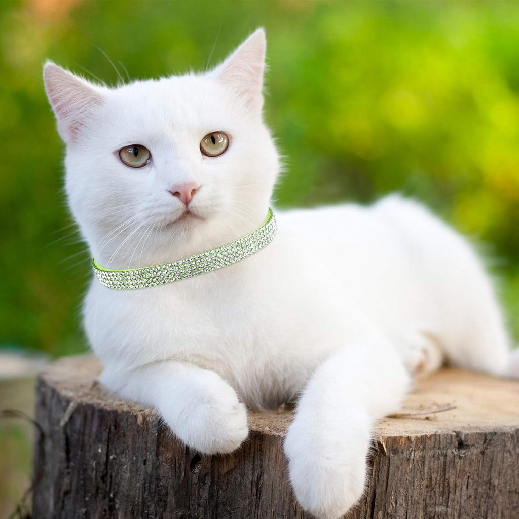 4 Pieces Rhinestones Cat Collars Breakaway Cat Collar with Bell Bling Pet Accessories with Soft Velvet, 4 Colors(Xs,Light Green, Light Blue, Light Purple, Rose Red)