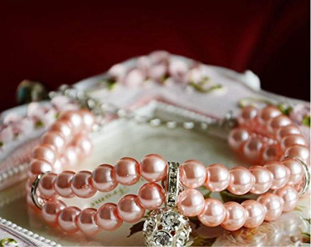 Luxury 2 Row Pearls Rhinestones Pet Cat Dog Necklace Collar Jewelry with Bling Crystal Ball Charm Pendant for Pets Cats Small Dogs Female Puppy Chihuahua Yorkie Costume Outfits