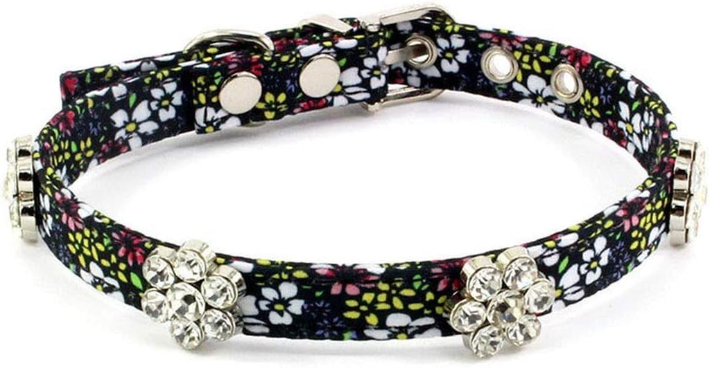 Rhinestone Floral Dog Cat Collar - Bling Dog Birthday Jewelry for Small Dogs Girl - Female Chihuahua Yorkie Clothes Costume Accessories, Adjustable Buckle (Pattern B, Size M)