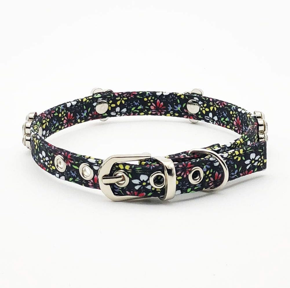 Rhinestone Floral Dog Cat Collar - Bling Dog Birthday Jewelry for Small Dogs Girl - Female Chihuahua Yorkie Clothes Costume Accessories, Adjustable Buckle (Pattern B, Size M)