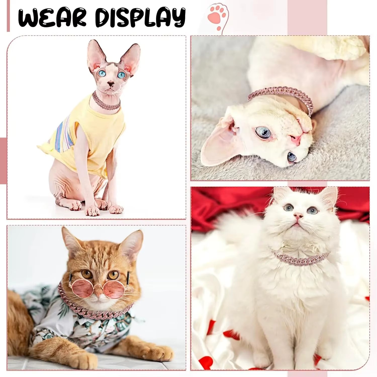 Dog Chain Collar Diamond Cuban Link Necklace Metal Cat Chain Pet Crystal Collar Jewelry Accessories for Dogs Cats