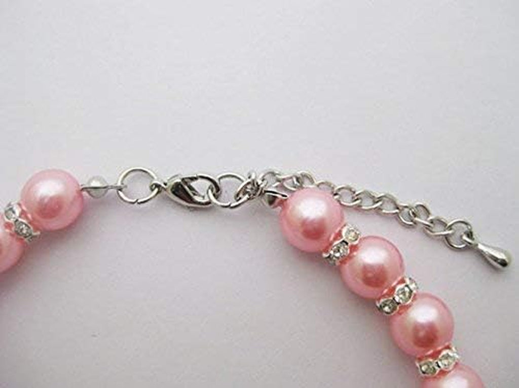Crystal Dog Pearls Necklace Jewelry with Bling Rhinestone Bone Charm for Small Dogs Girl - Chihuahua Yorkie Clothes Costume Outfits Accessories, Adjustable (Pink, 8 to 10-Inch)