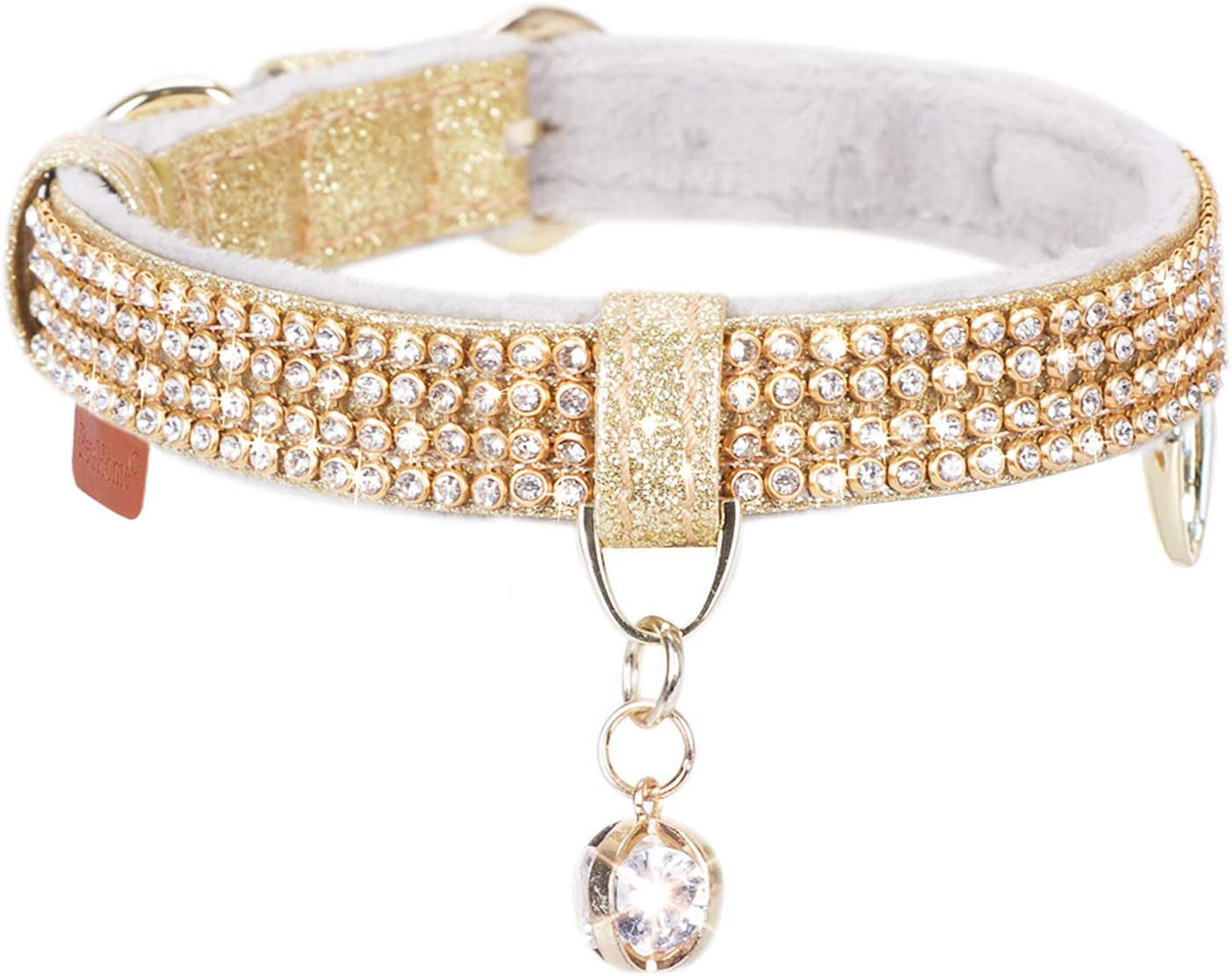 Cat Collar, Dog Collar, [Bling Rhinestones] Premium PU Leather with Pendant Adjustable Collars for Cat and Small Dog Extra Small Gold