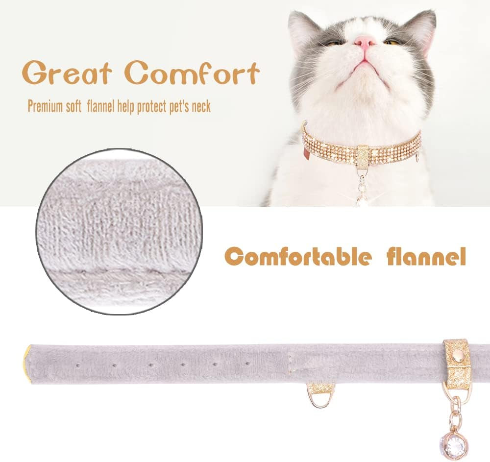 Cat Collar, Dog Collar, [Bling Rhinestones] Premium PU Leather with Pendant Adjustable Collars for Cat and Small Dog Extra Small Gold