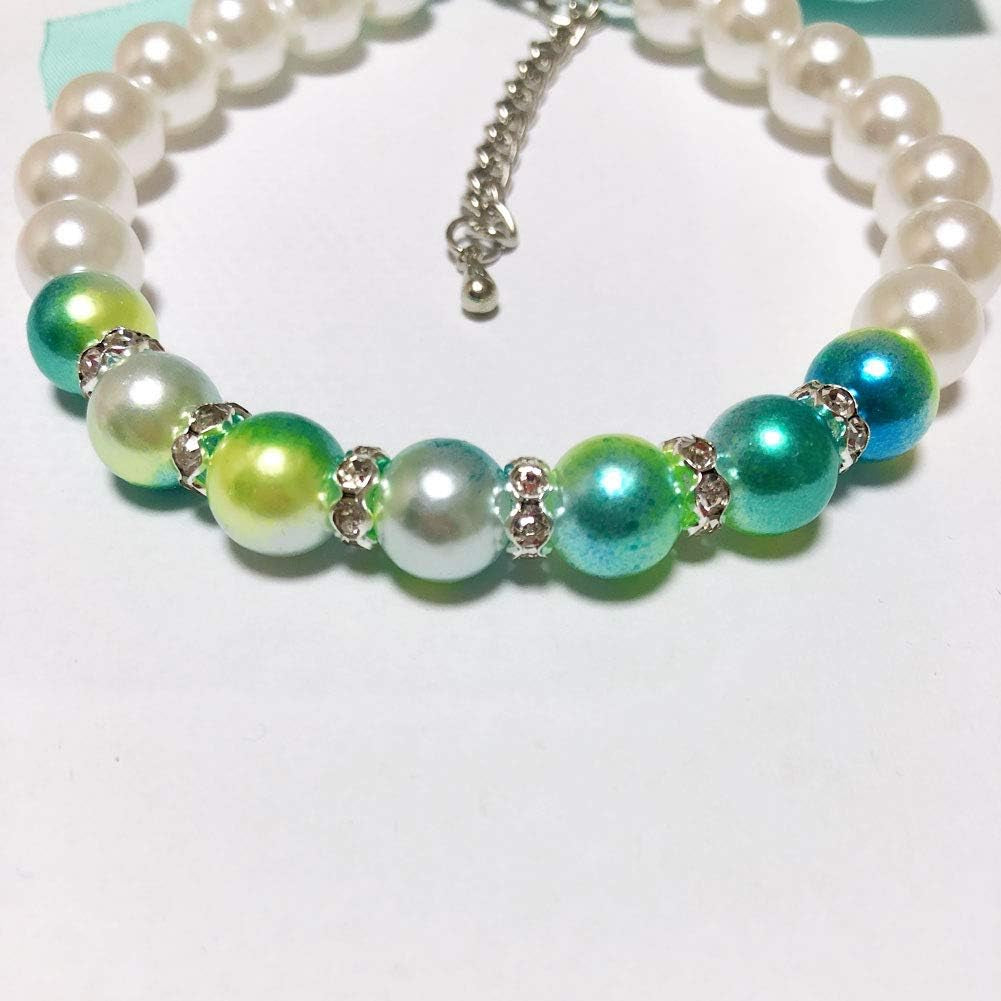 Ombre Pearls Dog Necklace Jewelry for Small Dogs Puppy - Bling Rhinestones Cat Wedding Collar - Chihuahua Yorkie Girl Clothes Costume Outfits Accessories (Ombre Blue, Size S)