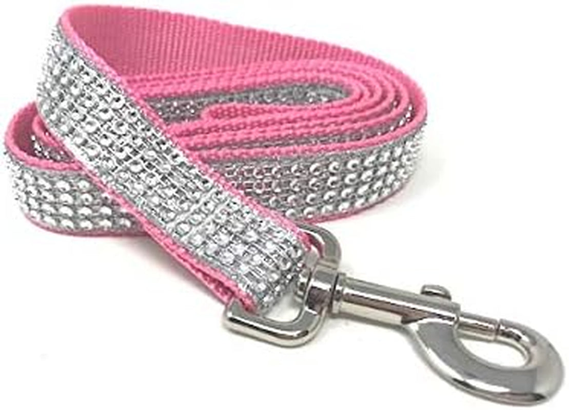 Fancy, Bling, Sparkly, Light Pink Rhinestone Dog Collar for Girls, Females (S Leash 3/4" X 5 Foot)