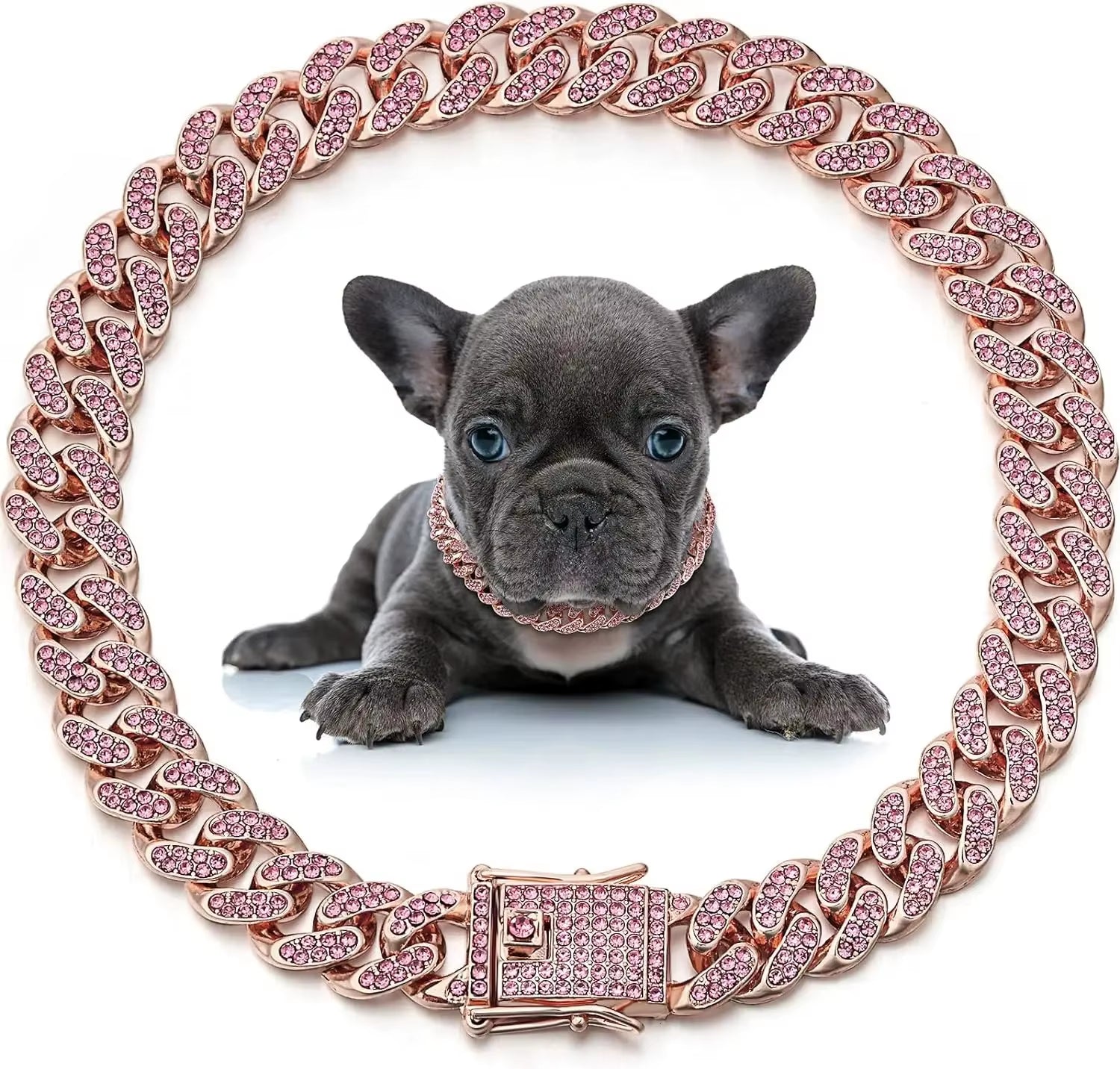 Dog Chain Collar Diamond Cuban Link Necklace Metal Cat Chain Pet Crystal Collar Jewelry Accessories for Dogs Cats
