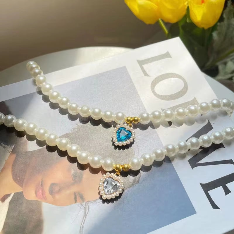 TONG Luxury Pearl Pet Collar Pet Cat Dog Collar Love Pendant Pet Supplies Love Crystal Collar Kitten Collar Cat Necklace
