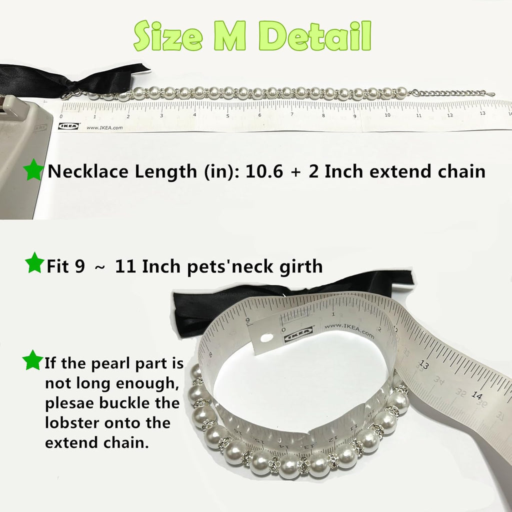 Diamond Dog Pearls Necklace Jewelry for Small Dogs Puppy - Bling Rhinestones Cat Wedding Collar - Chihuahua Yorkie Girl Clothes Costume Outfits Accessories (Snow White, Size M)