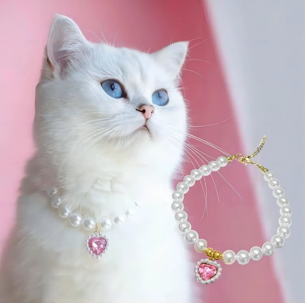 TONG Luxury Pearl Pet Collar Pet Cat Dog Collar Love Pendant Pet Supplies Love Crystal Collar Kitten Collar Cat Necklace