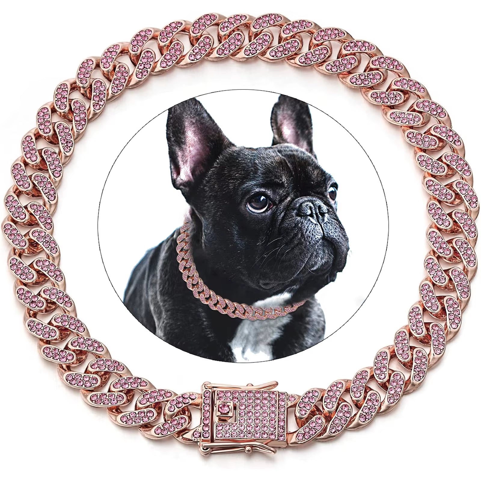 Dog Chain Collar Diamond Cuban Link Necklace Metal Cat Chain Pet Crystal Collar Jewelry Accessories for Dogs Cats
