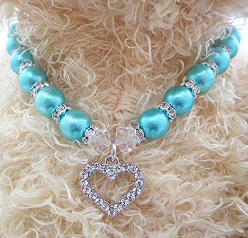 Designer Fancy Engraved Crystal Heart Pet Cat Dog Necklace Jewelry with Bling Pearls Rhinestones Charm Pendant for Pets Cats Small Dogs Female Puppy Chihuahua Yorkie Costume Outfits